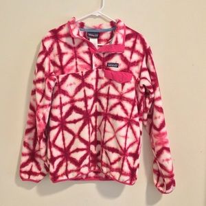 Rare Patagonia Synchilla Snap T Pink White Diamond Tie Dye Fleece Pullover